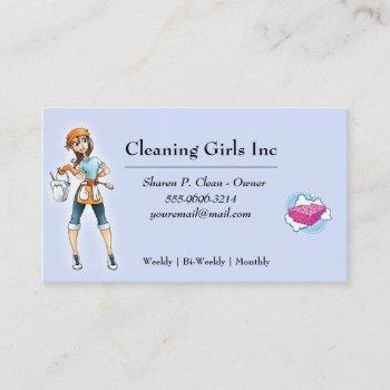 cartoon girl house cleaning service business card