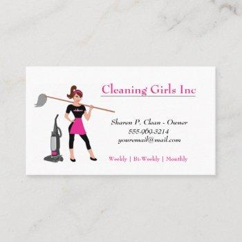 cartoon girl with mop house cleaning service  business card