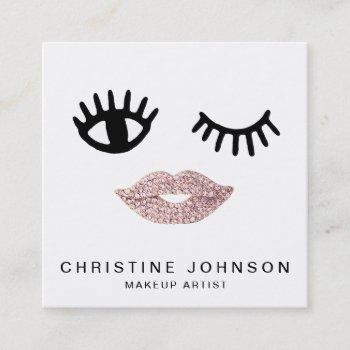 cartoon girly glam face makeup artist square business card
