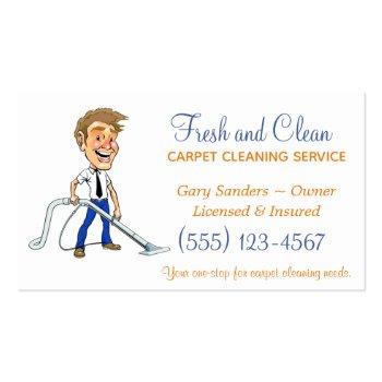 Small Cartoon Guy Carpet Cleaning Service Business Card Front View