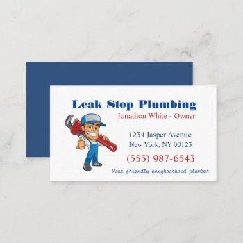 cartoon plumber man plumbing maintenance service  business card