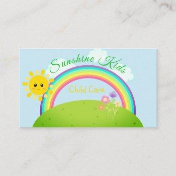 cartoon rainbow and sunshine child daycare business card