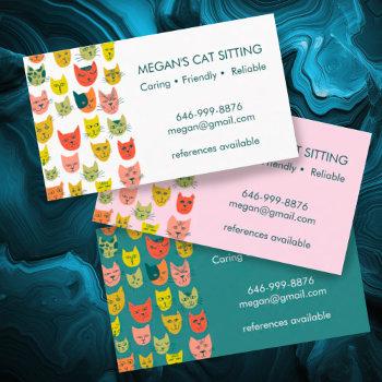 cat sitter cute colorful funny kittens cats vets   business card