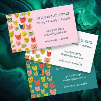 cat sitter cute colorful funny kittens cats vets  business card