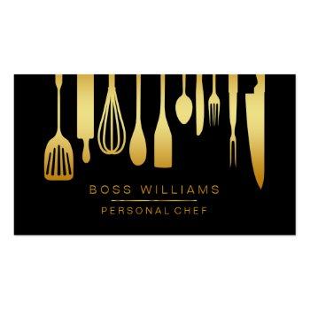 Small Catering Personal Chef Gold Kitchen Utensils Business Card Front View