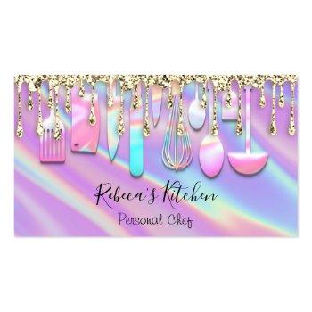Small Catering Personal Chef Kitchen Holograph Pink Business Card Front View