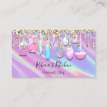 catering personal chef kitchen holograph pink business card