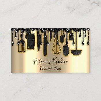 catering personal chef restaurant drip black gold  business card