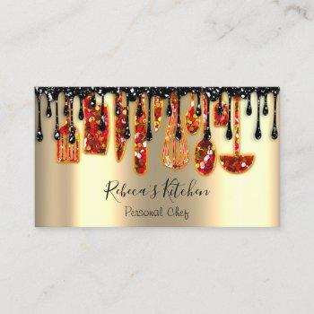catering personal chef restaurant drip red gold business card