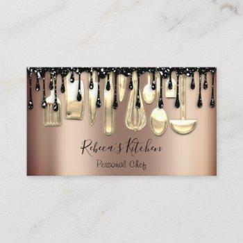 catering personal chef restaurant drip rose gold business card