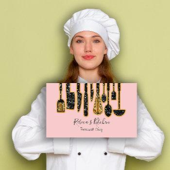 catering personal chef restaurant kitchen pink business card
