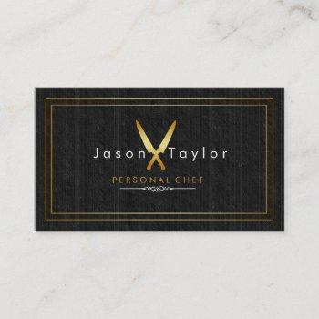 catering retro black wood chef gold knife crossed business card