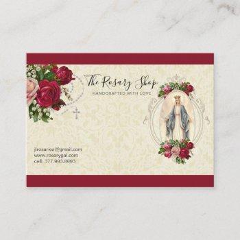 catholic rosary pink red roses virgin mary  busine business card