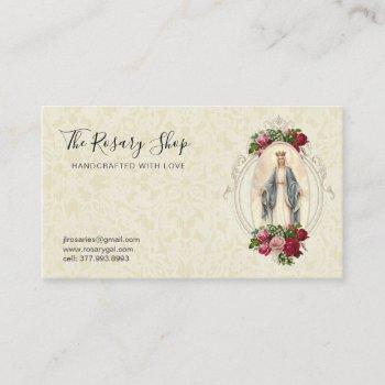 catholic virgin mary vintage pink red roses business card