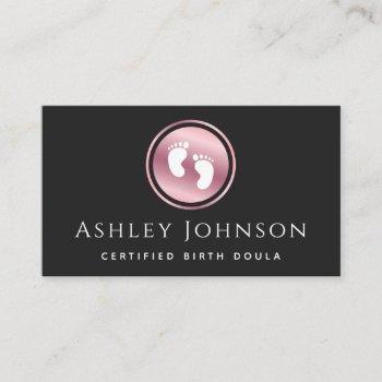 certified birth doula rose gold baby feet logo business card