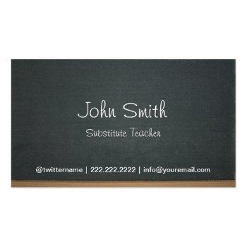 Small Chalkboard Substitute Teacher Simple Business Card Front View