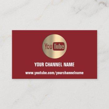 channel name you tuber logo qr code maroon gold  business card