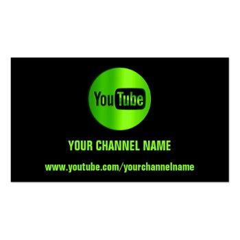 Small Channel Name Youtuber Logo Qr Code Black Green  Business Card Front View