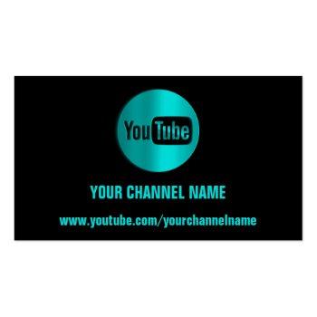 Small Channel Name Youtuber Logo Qr Code Blue Mint Business Card Front View
