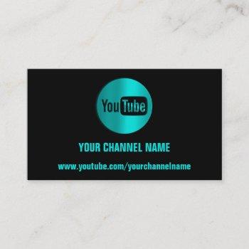 channel name youtuber logo qr code blue mint business card