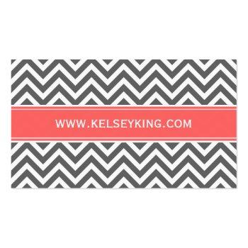 Small Charcoal Gray And Coral Chevron Custom Monogram Business Card Back View