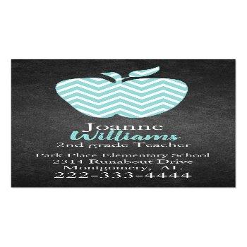 Small Chevron Apple On Chalkboard Teachers Business Card Front View