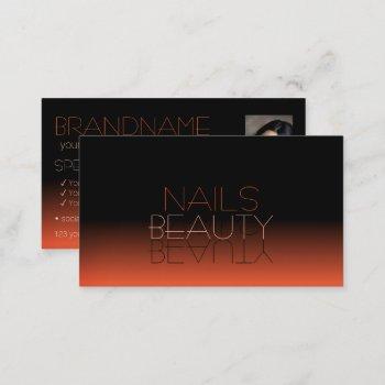 chic black orange mirror font classic with photo business card