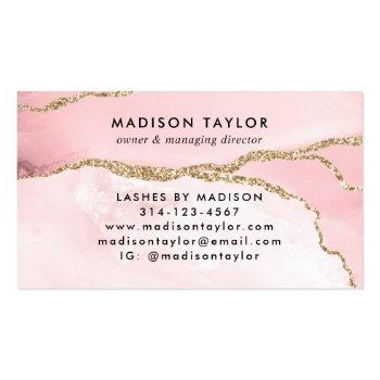 Small Chic Blush Pink Gold Glitter Marble Agate Monogram Business Card Back View