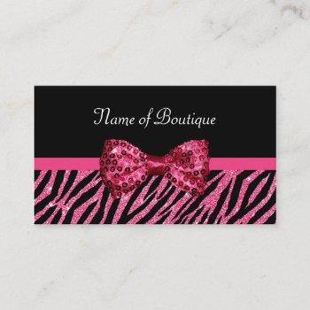 chic boutique pink zebra print faux glitz bow business card