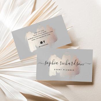 chic brush stroke | faux rose gold on soft gray business card