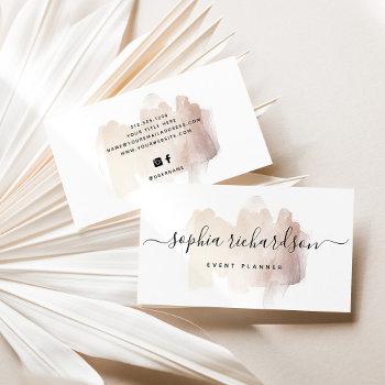 chic brush stroke | faux rose gold on white business card