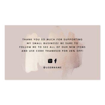 Small Chic Brush Stroke | Small Business Thank You Business Card Back View