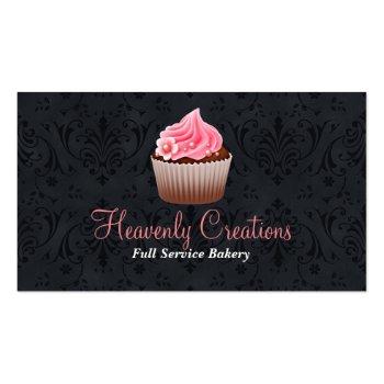 Small Chic Damask And Cupcake Bakery Business Card Front View
