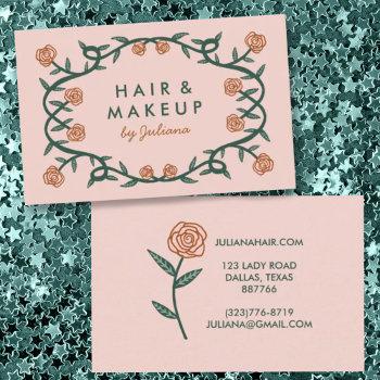 chic elegant rose frame floral blush pink business card