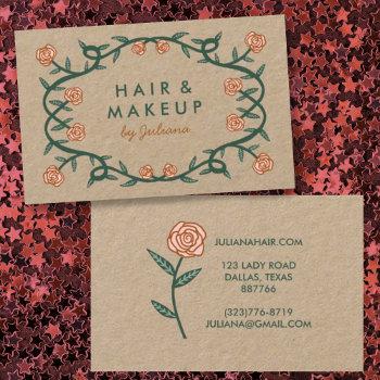 chic elegant rose frame floral pink kraft paper business card