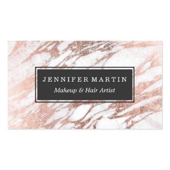 Small Chic Elegant White And Rose Gold Marble Pattern Business Card Front View