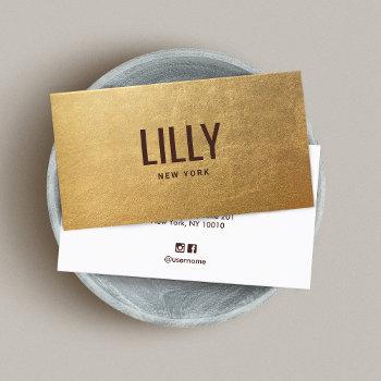 Small Chic Faux Gold Foil Bold Modern Typography Business Card Front View
