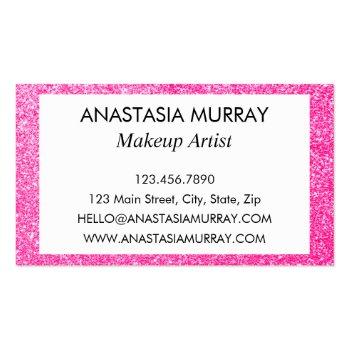 Small Chic, Girly & Glam Black Hot Pink Glitter Sparkles Business Card Back View