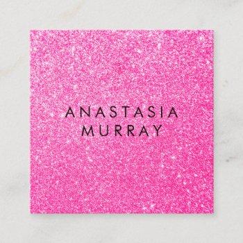 chic, girly & glam black hot pink glitter sparkles square business card