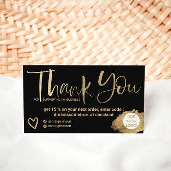chic gold brush font black chic order thank you business card
