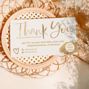 chic gold brush font white chic order thank you business card