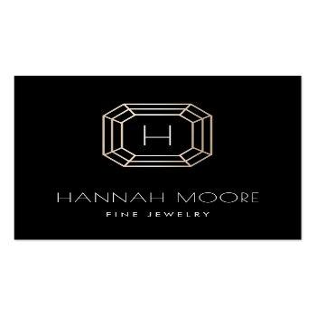 Small Chic Gold Gemstone Monogram Jeweler Logo Square Business Card Front View