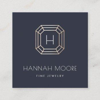 chic gold gemstone monogram jeweler logo square business card