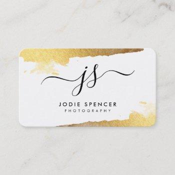 chic logo luxury pretty initial gold brushed ink business card