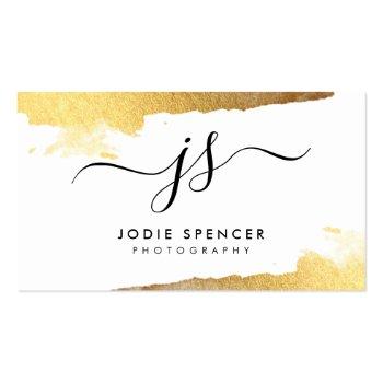 Small Chic Logo Luxury Pretty Initial Gold Brushed Ink Business Card Front View