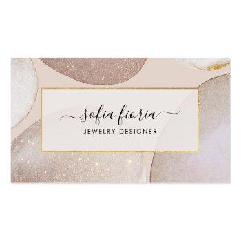 Small Chic Modern Blush Gold Glitter Jewelry Business Card Front View
