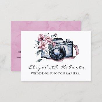 chic pink floral camera wedding photographer  business card