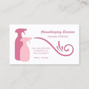 chic pink spray bottles housekeeping services business card