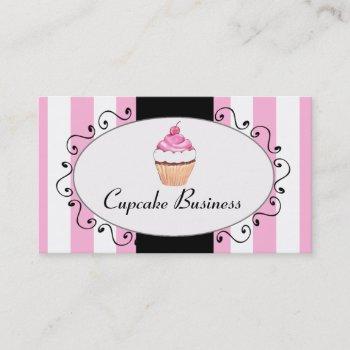 chic pink stripes cupcake bakery business card