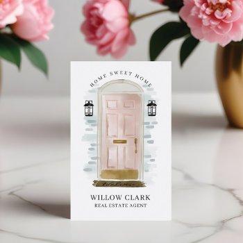 chic pink watercolor front door photo & services business card